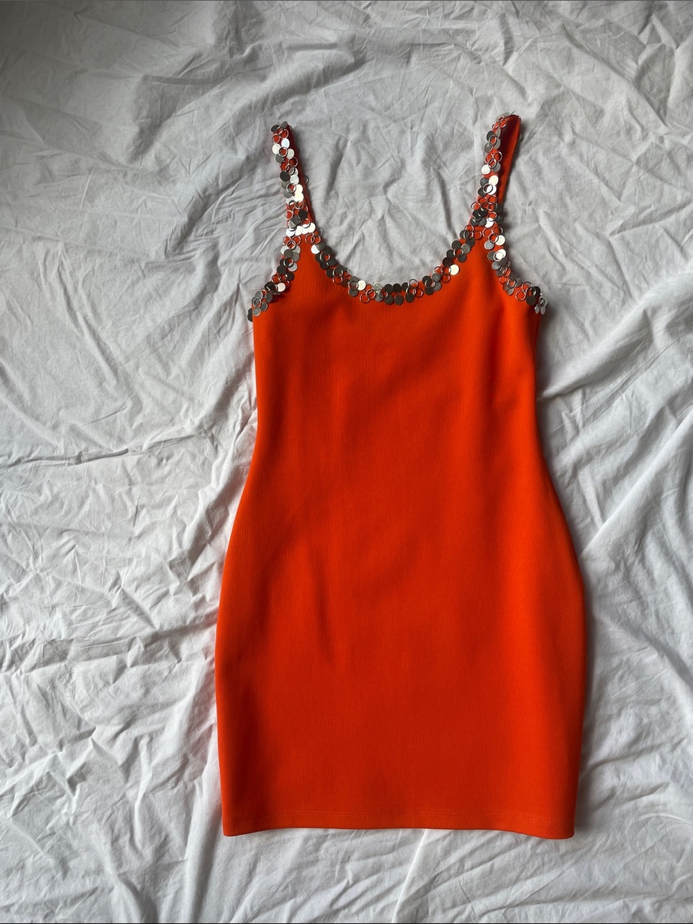 3.1 Phillip Lim Orange Embellished Sequin-Trim Mini Dress
